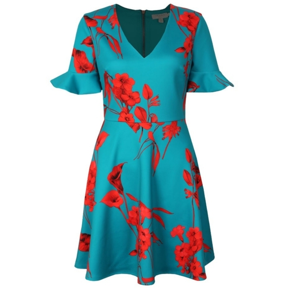 🍒NWT🍒 TED BAKER VIBRANT BLOOM SKATER DRESS - Picture 2 of 7